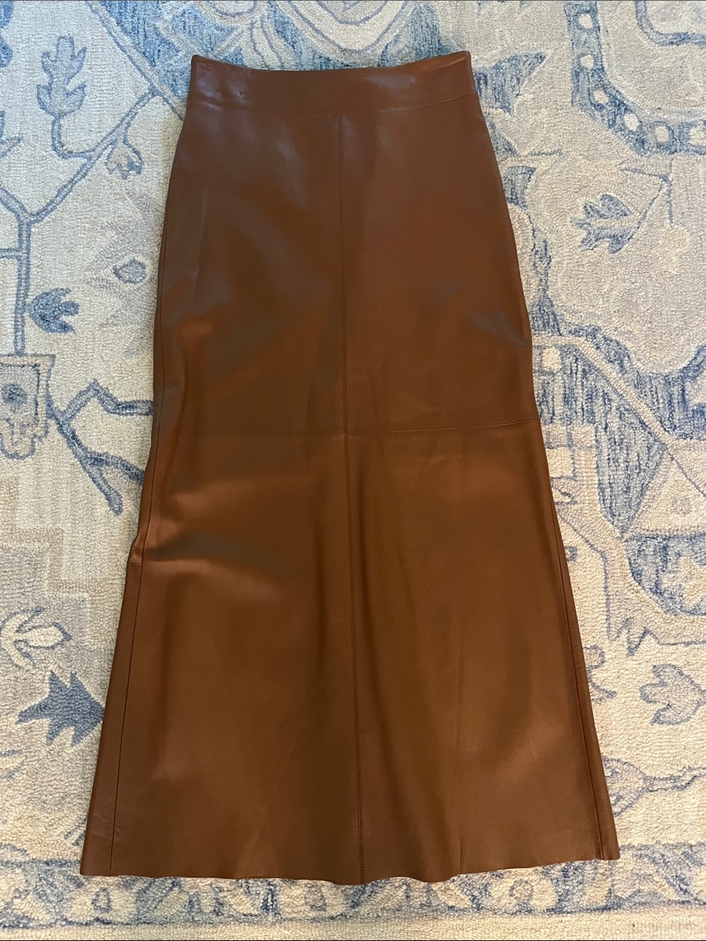 BCBGMaxAzria Brown Leather A-Line Maxi Skirt